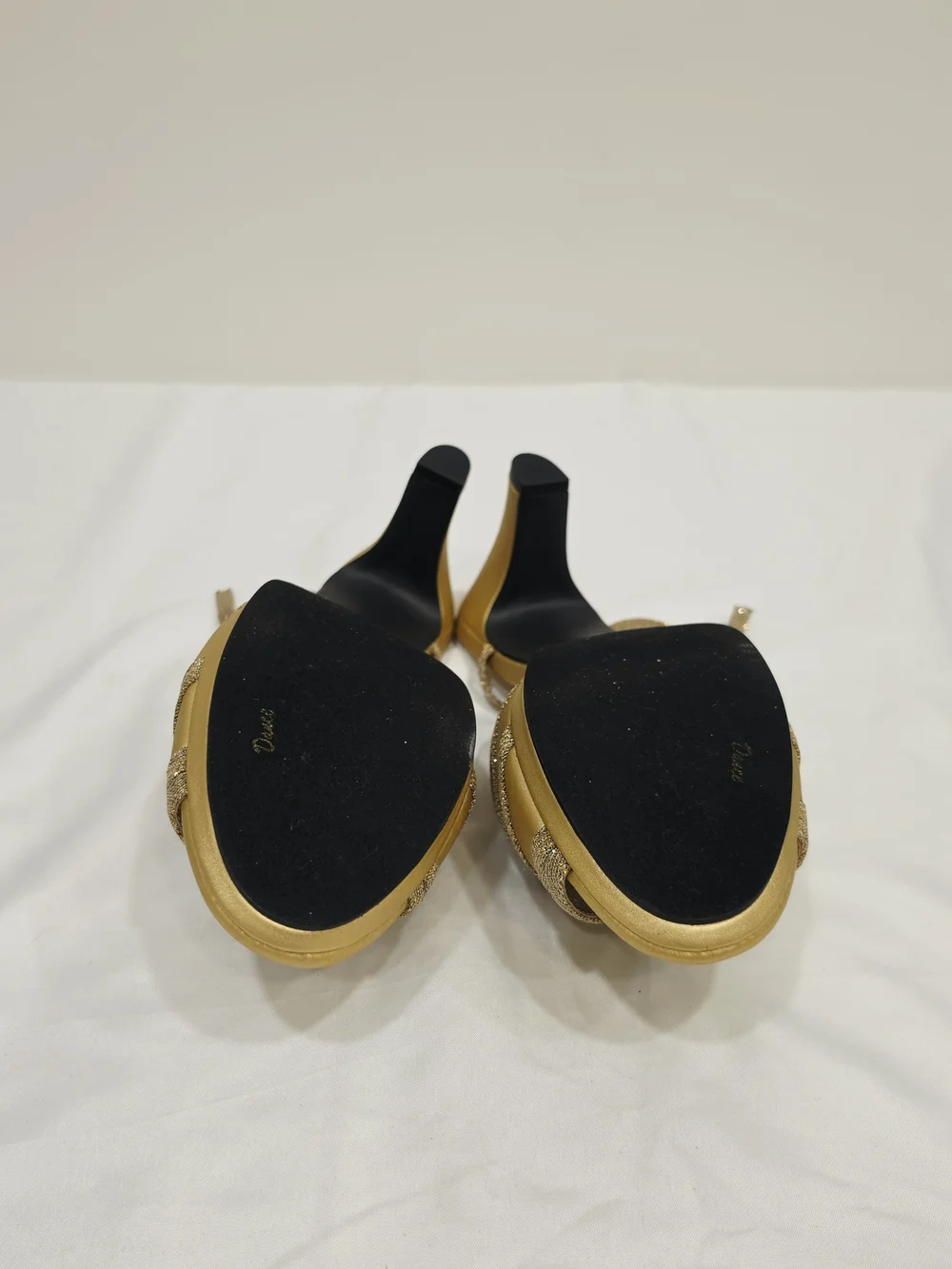 easy street Gold Satin Glitter Starlight Wide Size 10 Slingback Heels